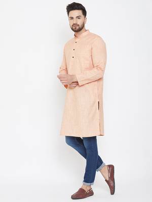 Pink Woven Pure Linen Men Kurtas 4