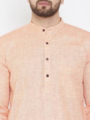Pink Woven Pure Linen Men Kurtas 5