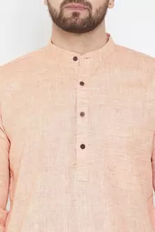 Pink Woven Pure Linen Men Kurtas