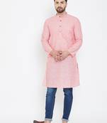 Pink Woven Pure Linen Men Kurtas
