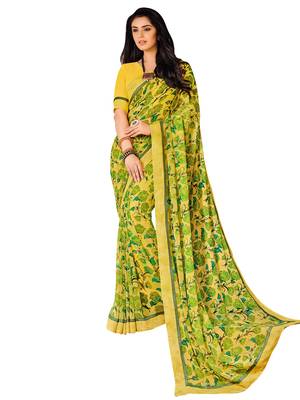 Yellow Printed Georgette Saree With Blouse 1