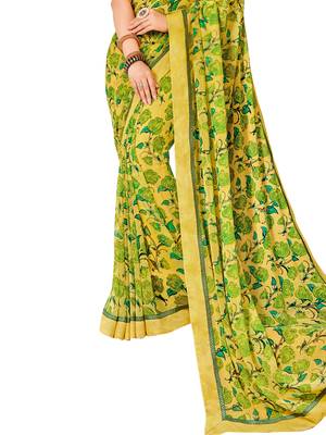 Yellow Printed Georgette Saree With Blouse 3