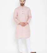 Pink Woven Pure Linen Men Kurtas