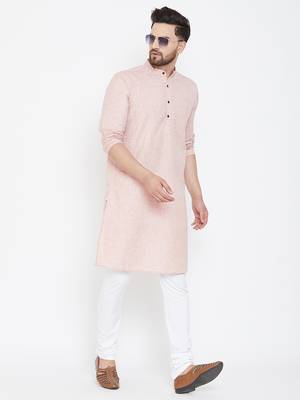 Pink Woven Pure Linen Men Kurtas 2