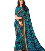 Blue Printed Georgette Saree With Blouse