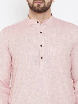 Pink Woven Pure Linen Men Kurtas 5