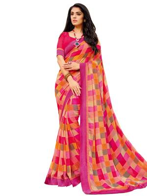 Pink Printed Georgette Saree With Blouse 1