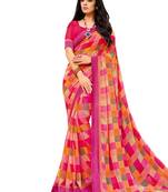 Pink Printed Georgette Saree With Blouse