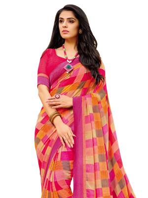 Pink Printed Georgette Saree With Blouse 2