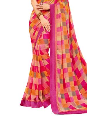 Pink Printed Georgette Saree With Blouse 3