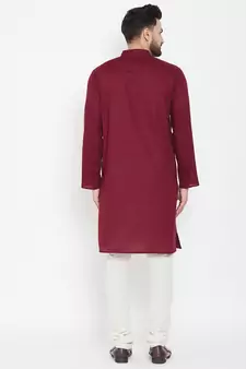 Maroon Plain Pure Cotton Men Kurtas