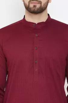 Maroon Plain Pure Cotton Men Kurtas