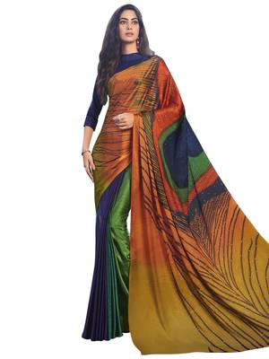 Multicolor Printed Chiffon Saree With Blouse 1