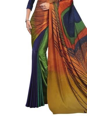 Multicolor Printed Chiffon Saree With Blouse 3
