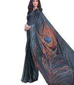 Grey Printed Chiffon Saree With Blouse