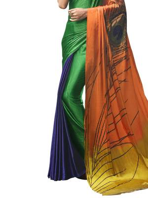 Multicolor Printed Chiffon Saree With Blouse 3
