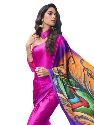 Pink Printed Chiffon Saree With Blouse 2