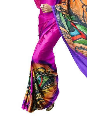 Pink Printed Chiffon Saree With Blouse 3