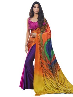 Pink Printed Chiffon Saree With Blouse 1