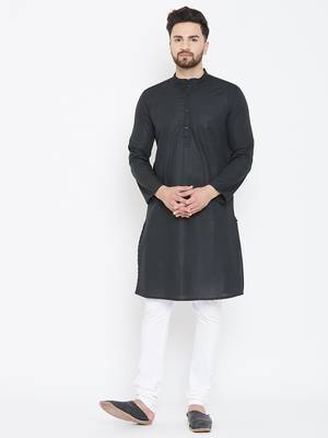Black Printed Pure Cotton Men Kurtas 1
