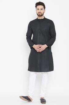Black Printed Pure Cotton Men Kurtas