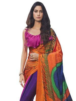 Pink Printed Chiffon Saree With Blouse 2