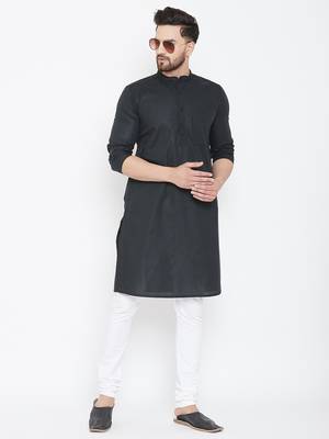 Black Printed Pure Cotton Men Kurtas 2
