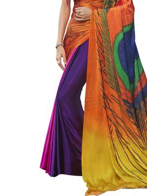 Pink Printed Chiffon Saree With Blouse 3
