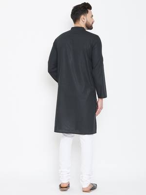 Black Printed Pure Cotton Men Kurtas 3