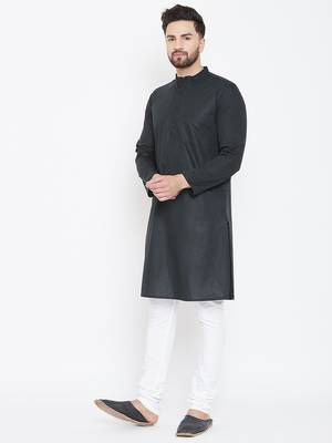 Black Printed Pure Cotton Men Kurtas 4