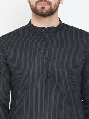 Black Printed Pure Cotton Men Kurtas 5