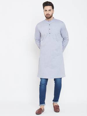 Grey Woven Pure Cotton Men Kurtas 1