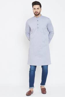 Grey Woven Pure Cotton Men Kurtas