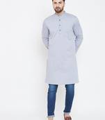 Grey Woven Pure Cotton Men Kurtas
