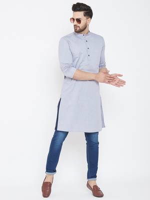 Grey Woven Pure Cotton Men Kurtas 2