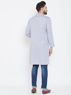 Grey Woven Pure Cotton Men Kurtas 3