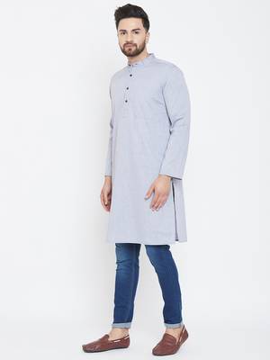 Grey Woven Pure Cotton Men Kurtas 4