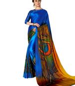 Blue Printed Chiffon Saree With Blouse