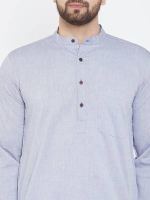 Grey Woven Pure Cotton Men Kurtas 5