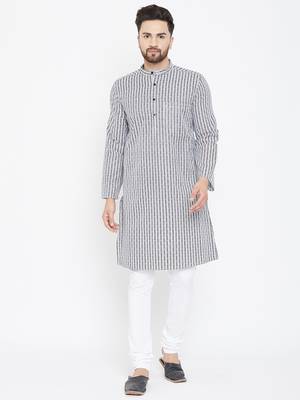 Grey Woven Pure Cotton Men Kurtas 1
