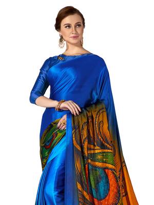 Blue Printed Chiffon Saree With Blouse 2