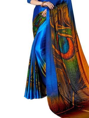 Blue Printed Chiffon Saree With Blouse 3