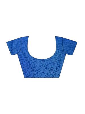 Blue Printed Chiffon Saree With Blouse 4