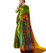 Lime Printed Chiffon Saree With Blouse