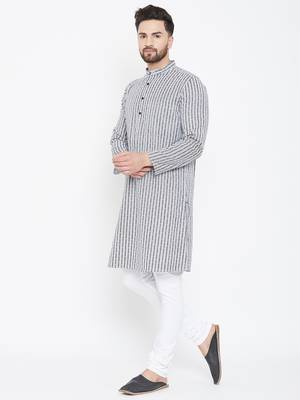 Grey Woven Pure Cotton Men Kurtas 4