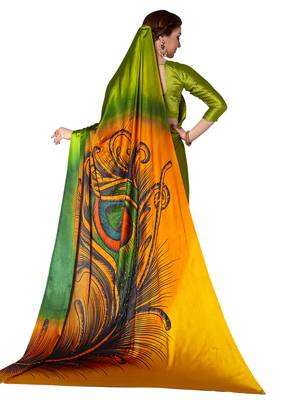 Lime Printed Chiffon Saree With Blouse 2