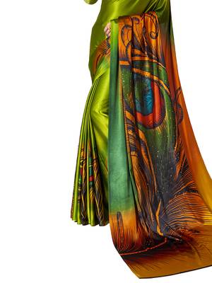 Lime Printed Chiffon Saree With Blouse 3