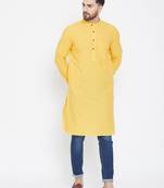 Yellow Woven Pure Cotton Men Kurtas