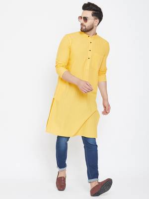 Yellow Woven Pure Cotton Men Kurtas 2