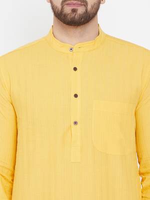Yellow Woven Pure Cotton Men Kurtas 5